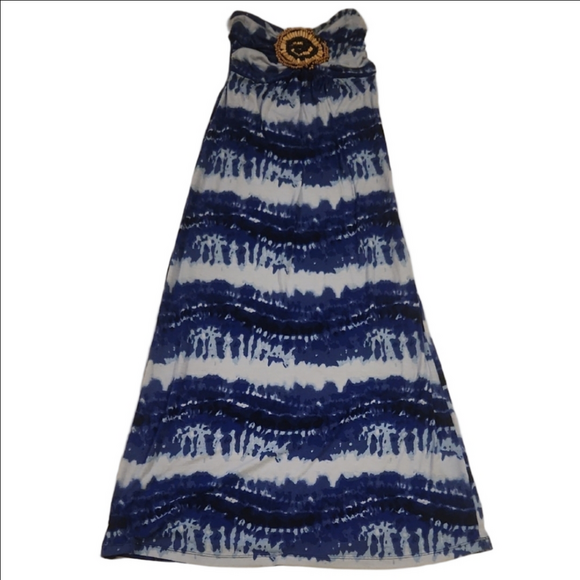 Planet Gold Dresses & Skirts - Blue and White Strapless Maxi Dress